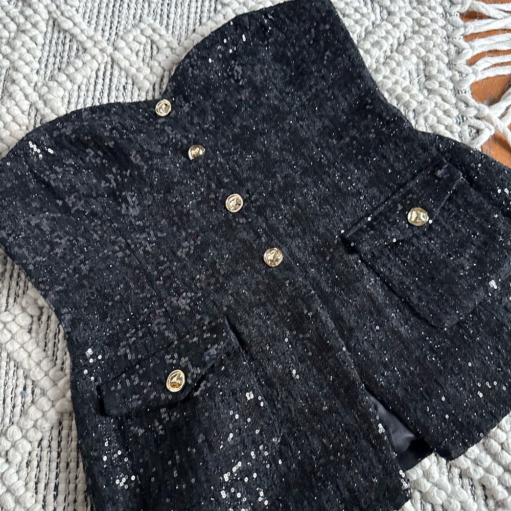 Astr Black Strapless Top with Gold Accents